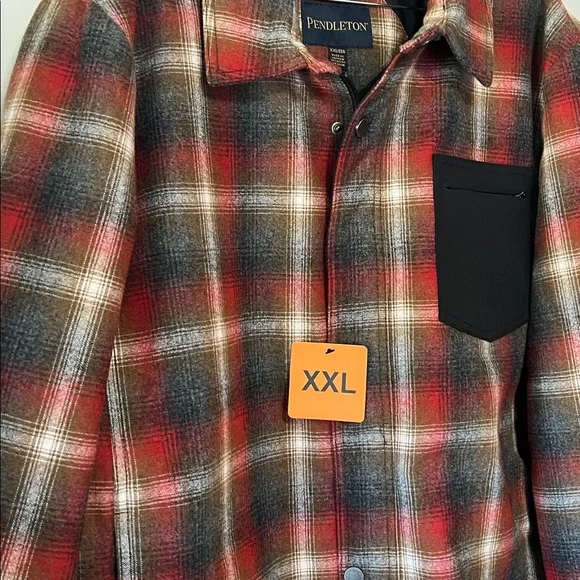 Pendleton Men’s Wool Mix Red and Black Gray Plaid Shirt Jacket- insulated - Picture 4 of 10